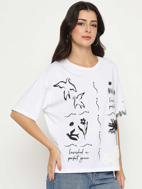 Madame Graphic Print Cotton White T-shirt