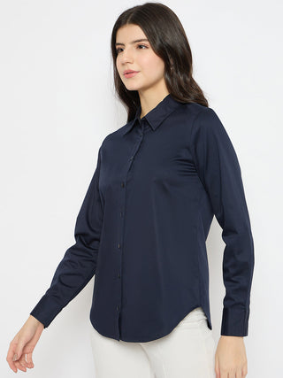 Madame Navy Blue Cotton Blend Shirt