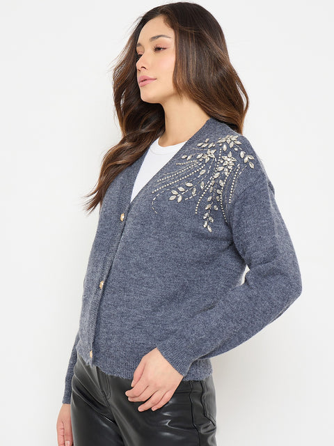 Madame Dark Grey Embroidered Sweater