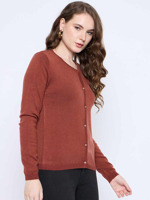 Madame Crew Neck Button Down Rust Red Cardigan