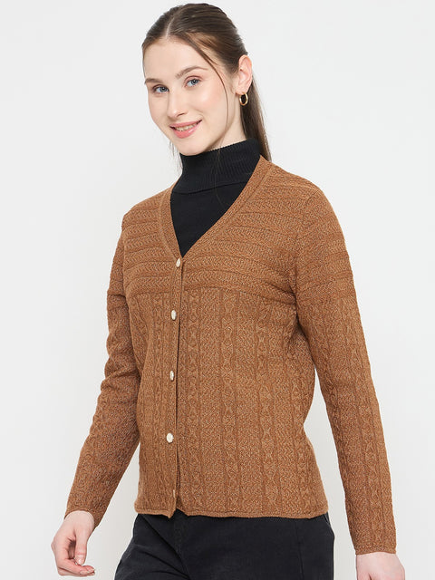 Madame Brown V-Neck Cardigan with Buttons