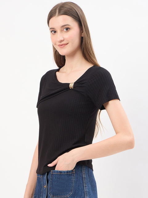 Madame Black Rayon Drape Top