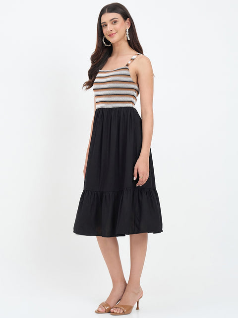 Madame Black Rayon Linen Blend Midi Dress