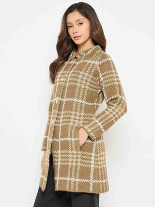 Madame Checkered Long Cardigan with Buttons