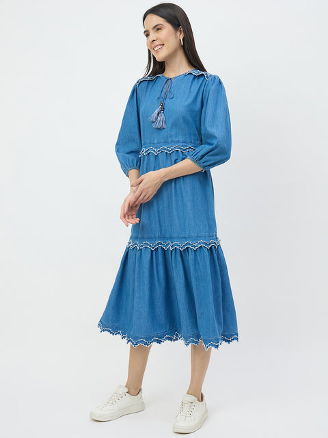 Madame Dark Blue Cotton Denim Dress