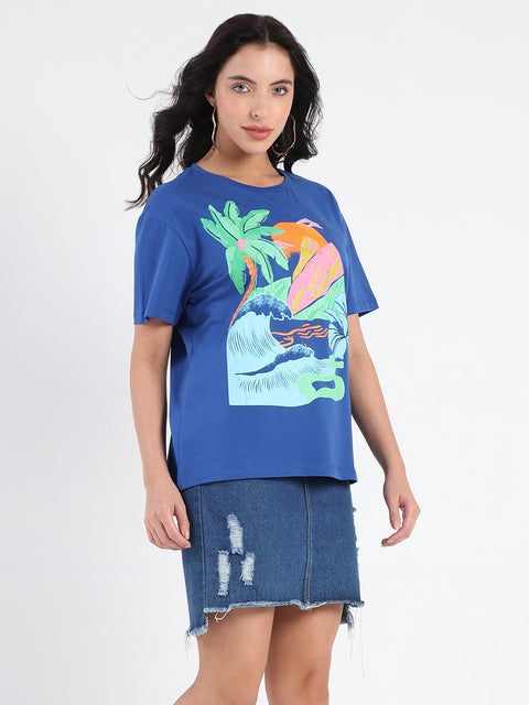 Madame Swarovski Graphic Print Royal Blue Sinker T-shirt