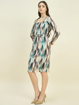 Madame Abstract Print Beige Dress