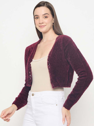 Madame Solid Wine Red Open Short Shrug