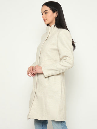 Madame Stand Collar Beige Long Coat