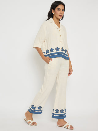 Madame Contrast Detailing Rayon Blend Beige Co-ord Set