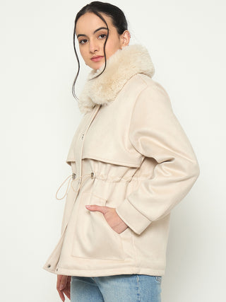 Madame Faux Fur Collar Beige Jacket