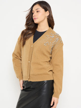 Madame Embellished Khaki Sweater