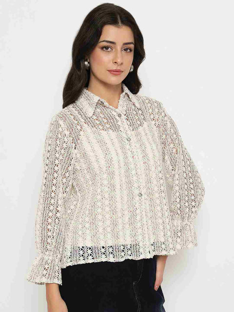 Madame Semi Sheer Cotton Blend Off-White Shirt