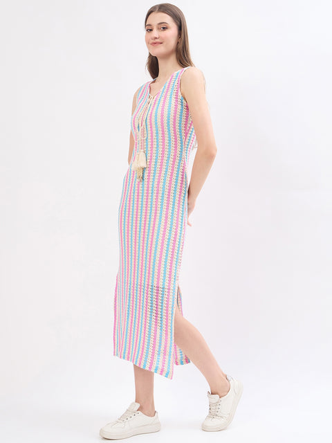 Madame Striped Beige Cotton Dress
