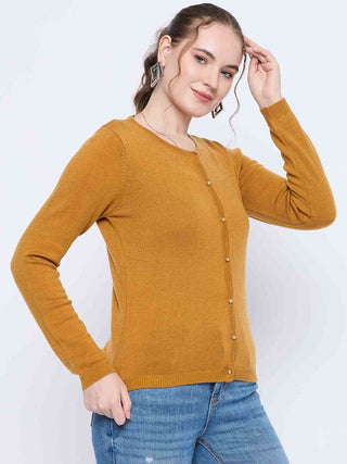 Madame Crew Neck Button Down Mustard Cardigan