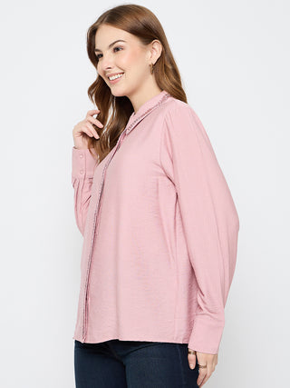 Madame Embellished Rayon Blend Pink Shirt