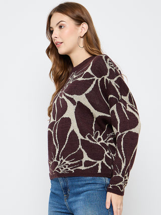 Madame Floral Print Coffee Brown Sweater