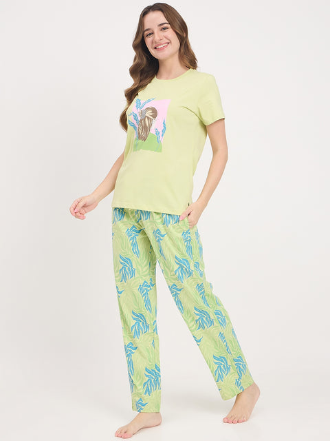 mSECRET Green Printed Cotton Night Suit