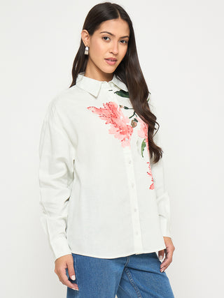 Madame Floral Print Light Green Viscose Blend Shirt