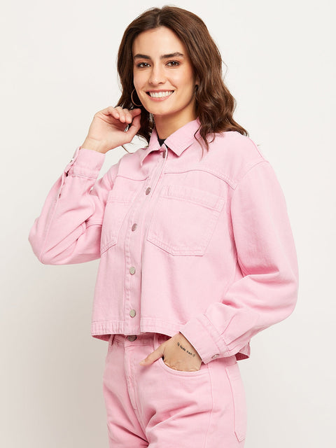 Madame Solid Pink Denim Jacket
