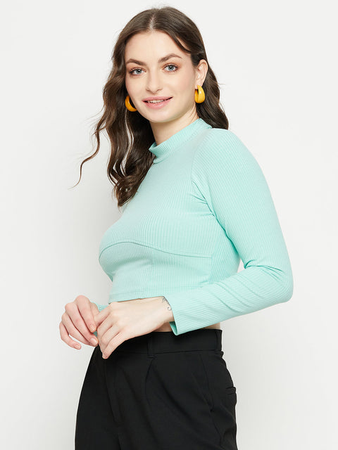 Madame Sea Green Ribbed Crop Top