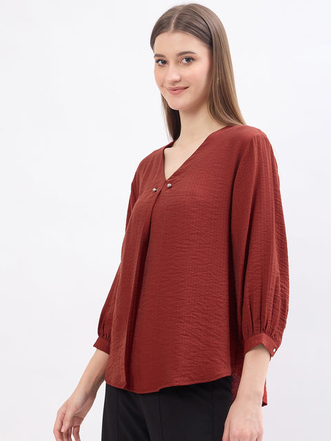 Madame Textured Rust Viscose Blend Top
