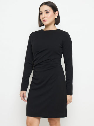 Madame Side Buckle Detail Black Mini Dress