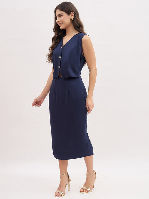 Madame Blue Rayon Blend Vest Coat Dress