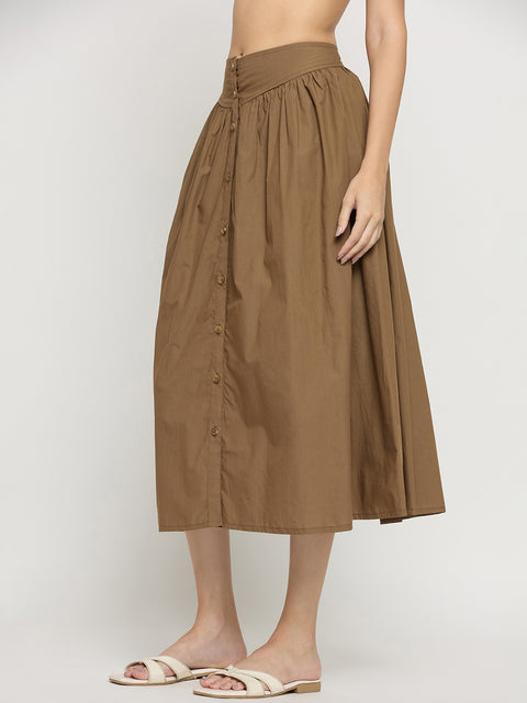 Madame Brown Cotton A-Line Midi Skirt