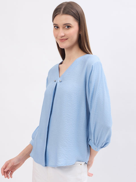 Madame Textured Blue Viscose Blend Top