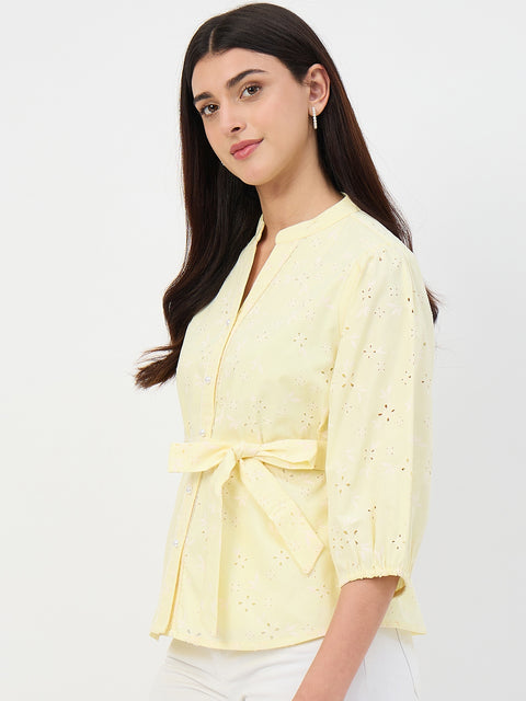 Madame Butter Yellow Belted Cotton Top