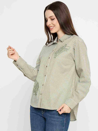 Madame Embroidered Green Shirt