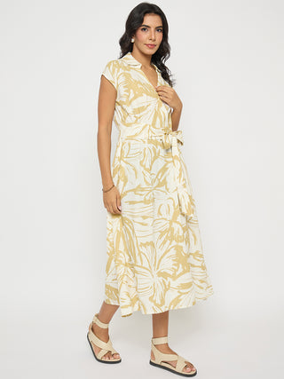 Madame Belted Fit and Flare Beige Wrap Dress