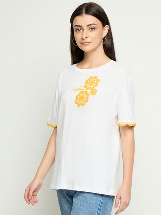 Madame Embroidered White Cotton T-Shirt
