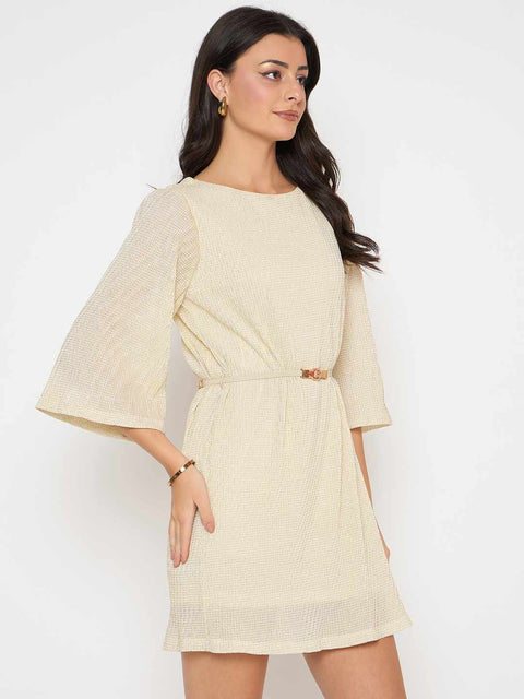 Madame Solid Midi Off White Shift Dress