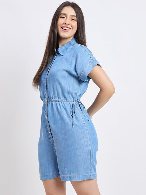 Madame Solid Light Blue Jump Suits