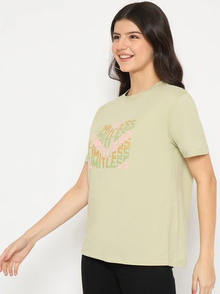 Madame Printed Pear Green Cotton T-shirt