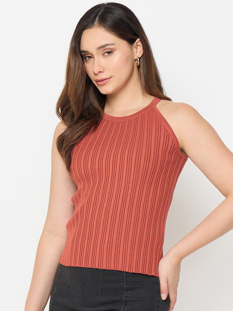 Madame Viscose Blend Halter Neck Knit Top