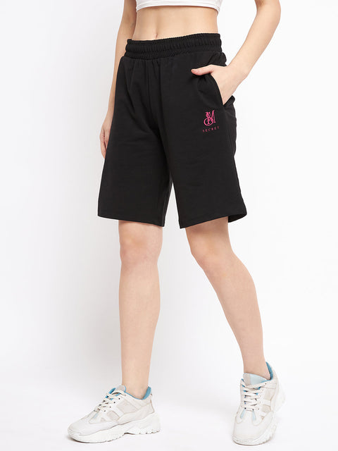 mSECRET Mid-Rise Solid Black Shorts