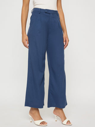 Madame Solid Navy Blue Rayon Blend Gurkha Trousers