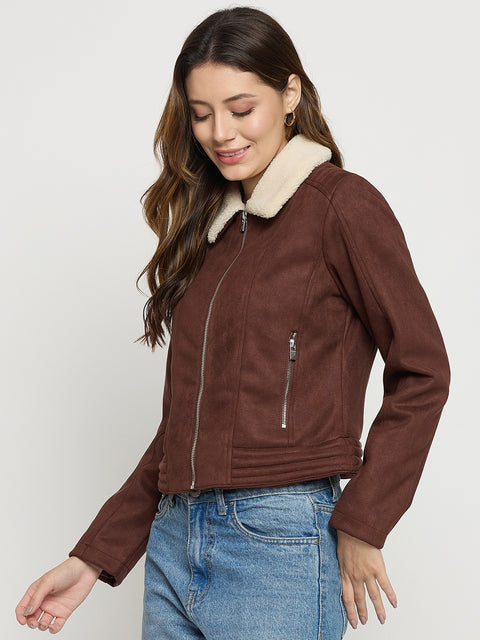 Madame Coffee Collared Full Sleeve Short Jacket