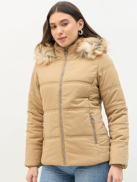 Madame Faux Fur Khaki Puffer Jacket