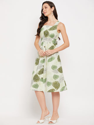 Madame Green Printed Fit & Flare Dress