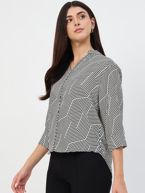 Madame Black V-Neck Printed Cotton Top