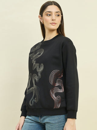 Madame Black Cotton Blend Printed Sweatshirt