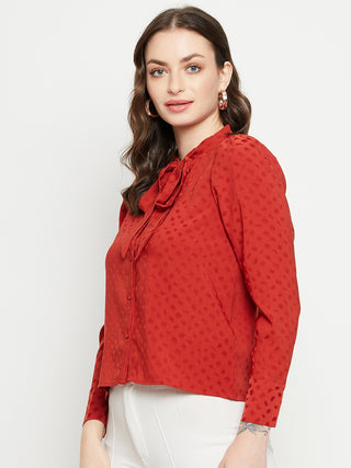Madame Tie-Up Neck Solid Rust Orange Shirt