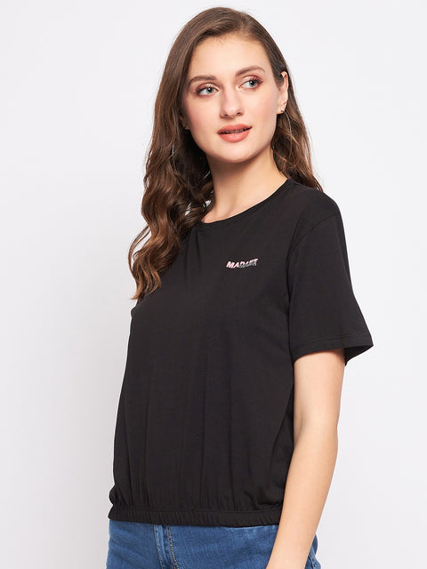 Madame Solid Black Elasticated Waist Top