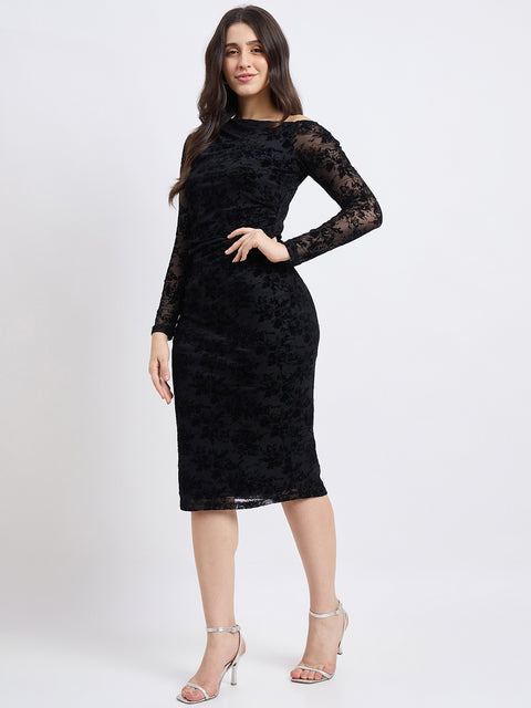 Madame Textured Black Bodycon Dress