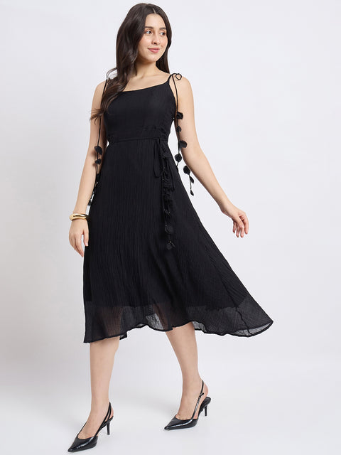 Madame Black Viscose Nylon A-Line Dress