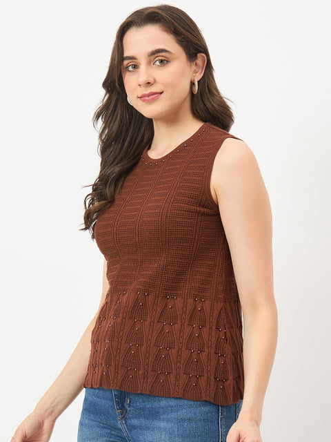 Madame Brown Cotton-Blend Knit Top